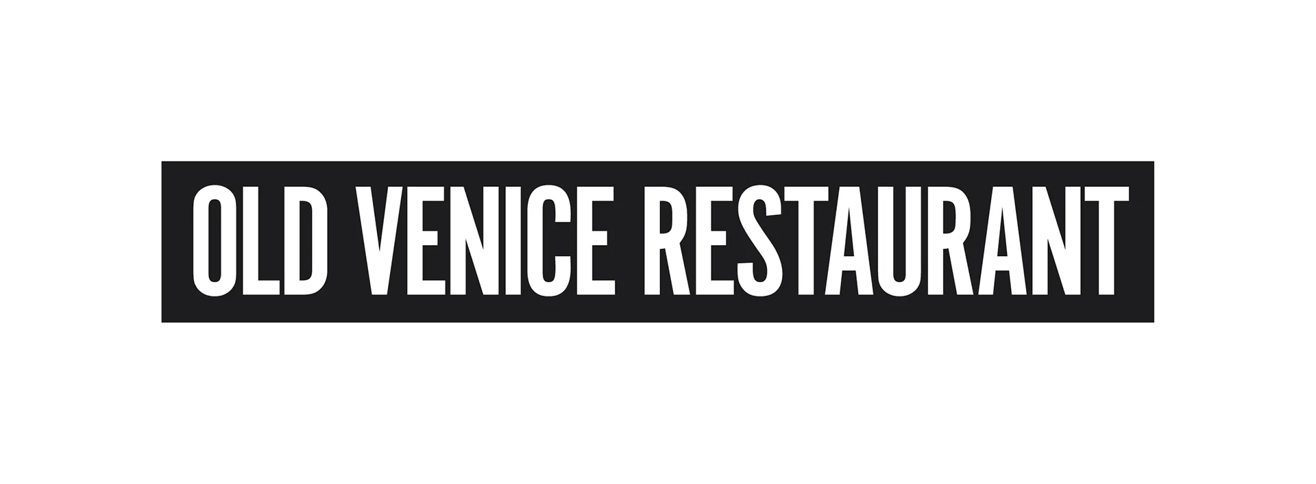 Old Venice Restaurant wordmark logo in white type on a black bar