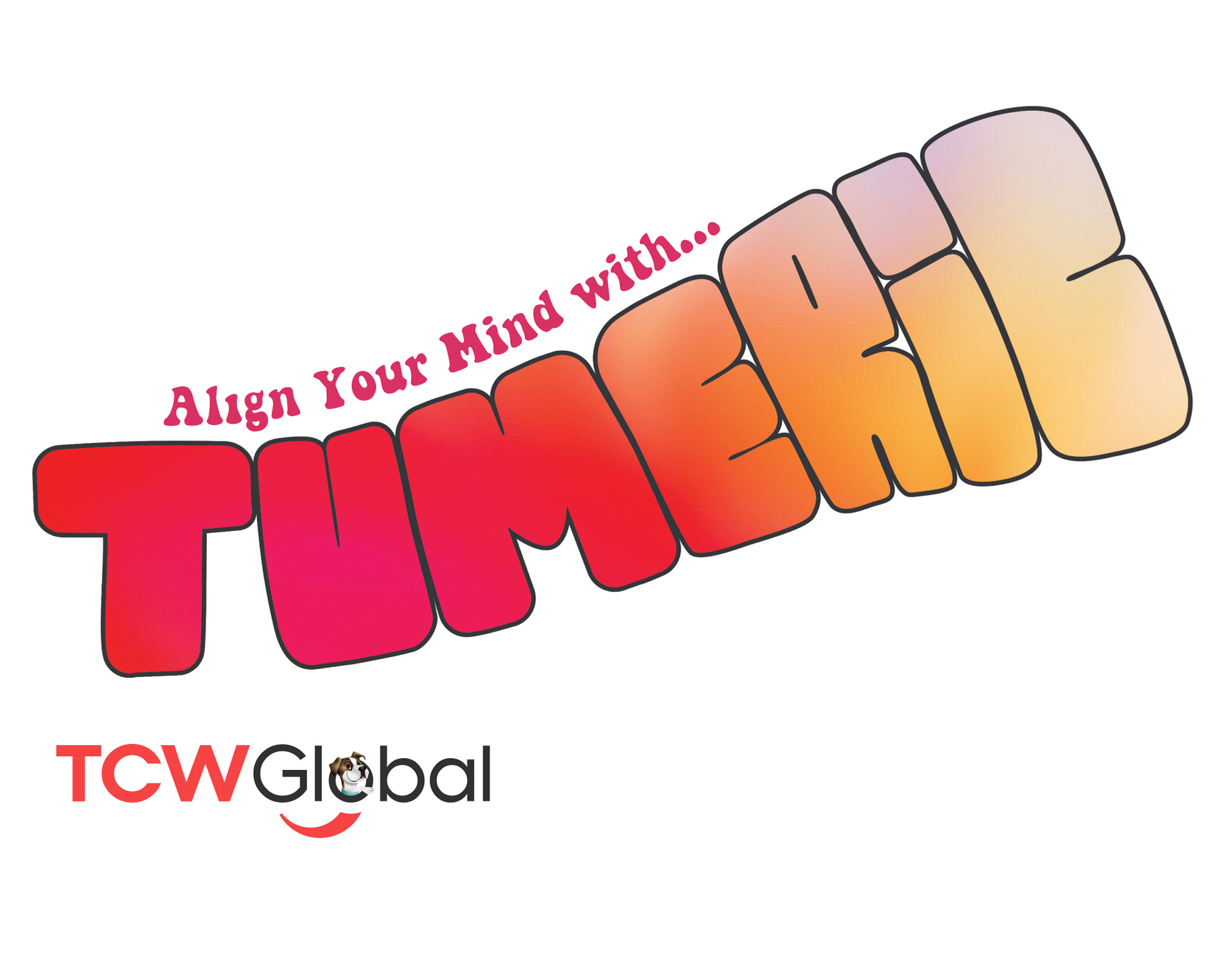 MindAlign 2023 cover: playful gradient bubble-letter graphic reading Align Your Mind with Tumeric, TCWGlobal branded