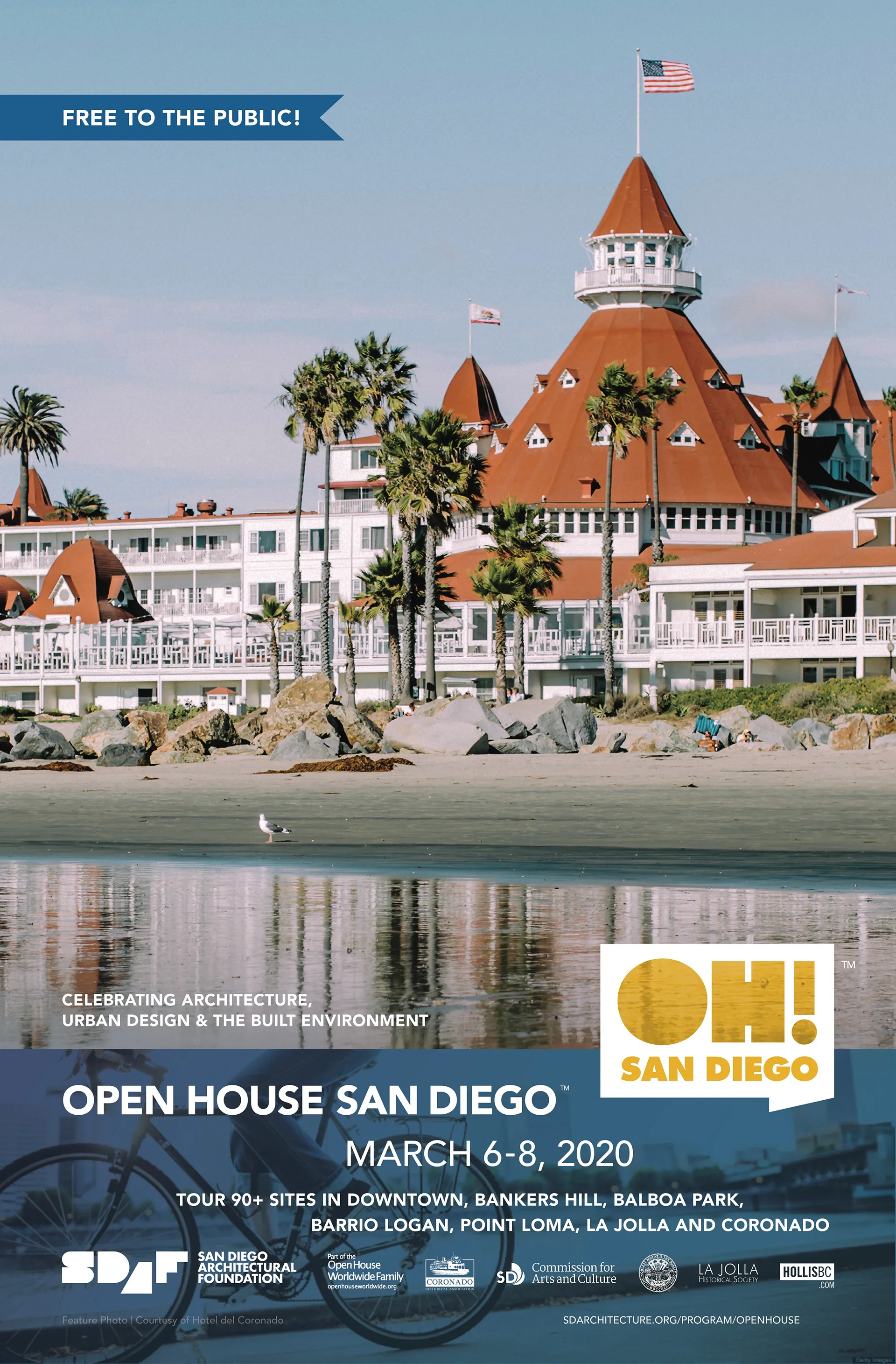 Accompanying Location Map poster of Coronado beach and the Hotel del Coronado with event dates and sponsor logos