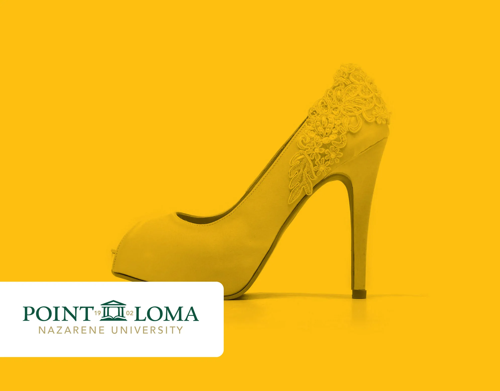 Into the Woods cover: single lace-trimmed high-heel shoe rendered in yellow tones on a matching yellow background