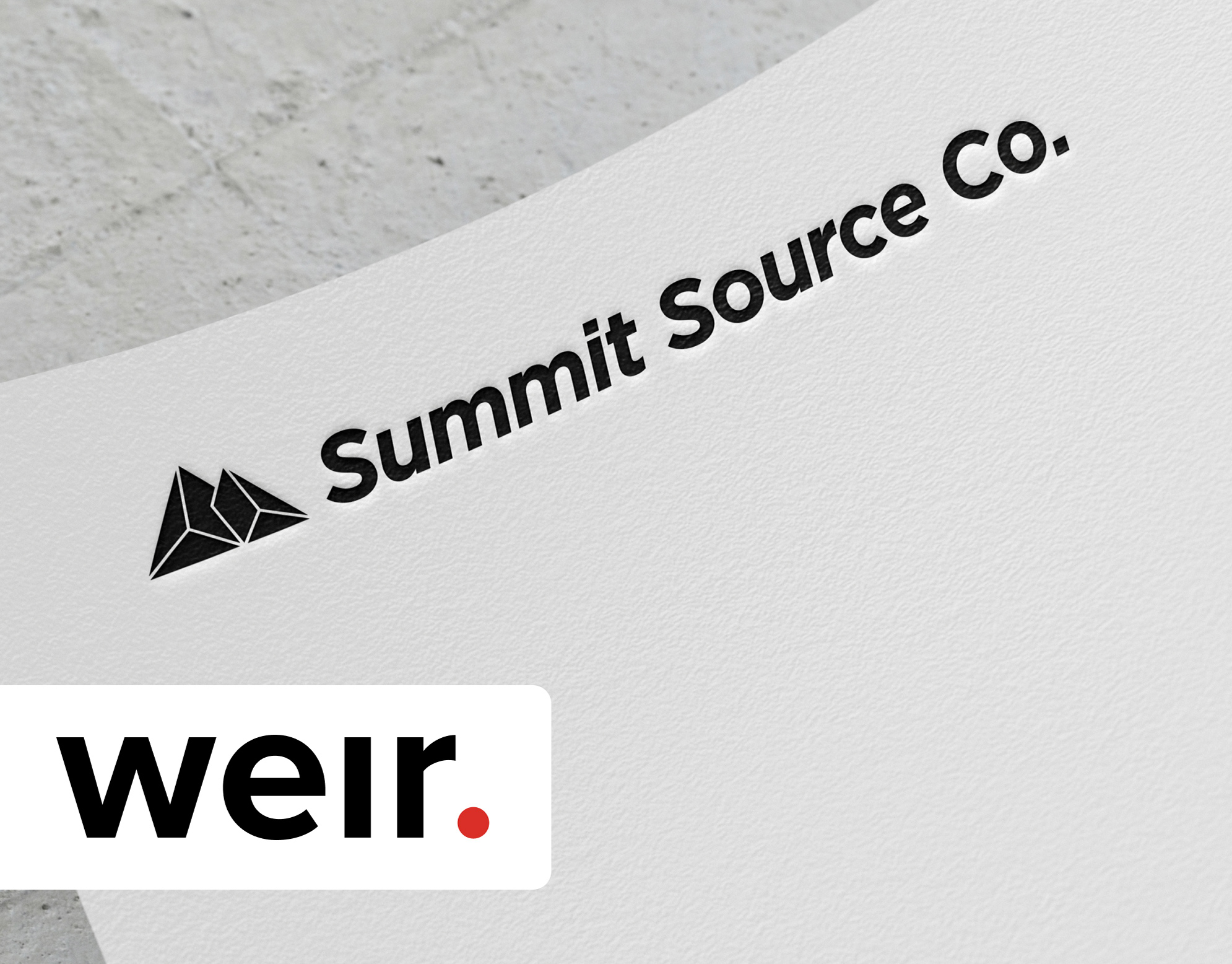 Summit Source Co. cover: mountain peak logo mark and wordmark embossed on textured white paper