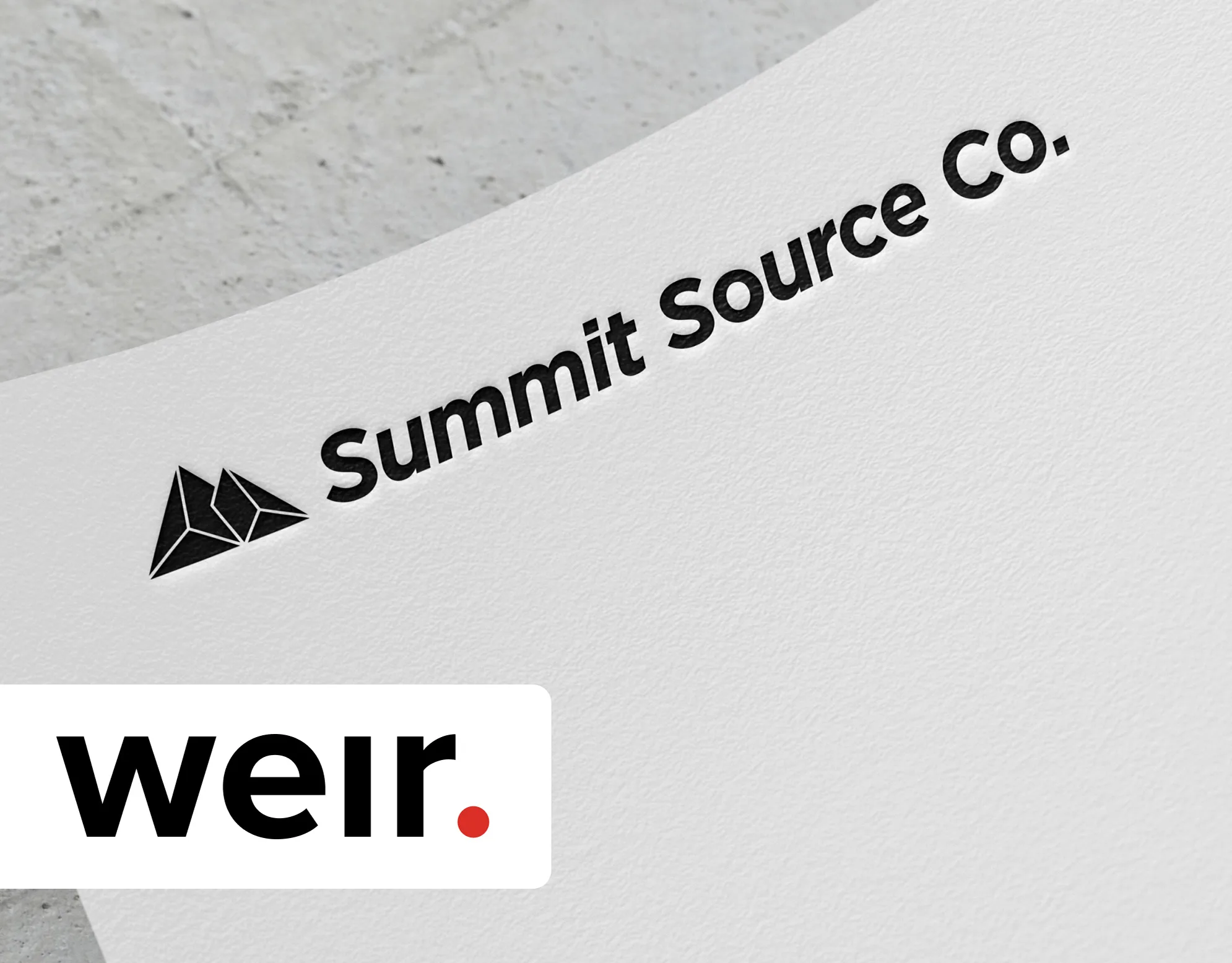Summit Source Co. cover: mountain peak logo mark and wordmark embossed on textured white paper