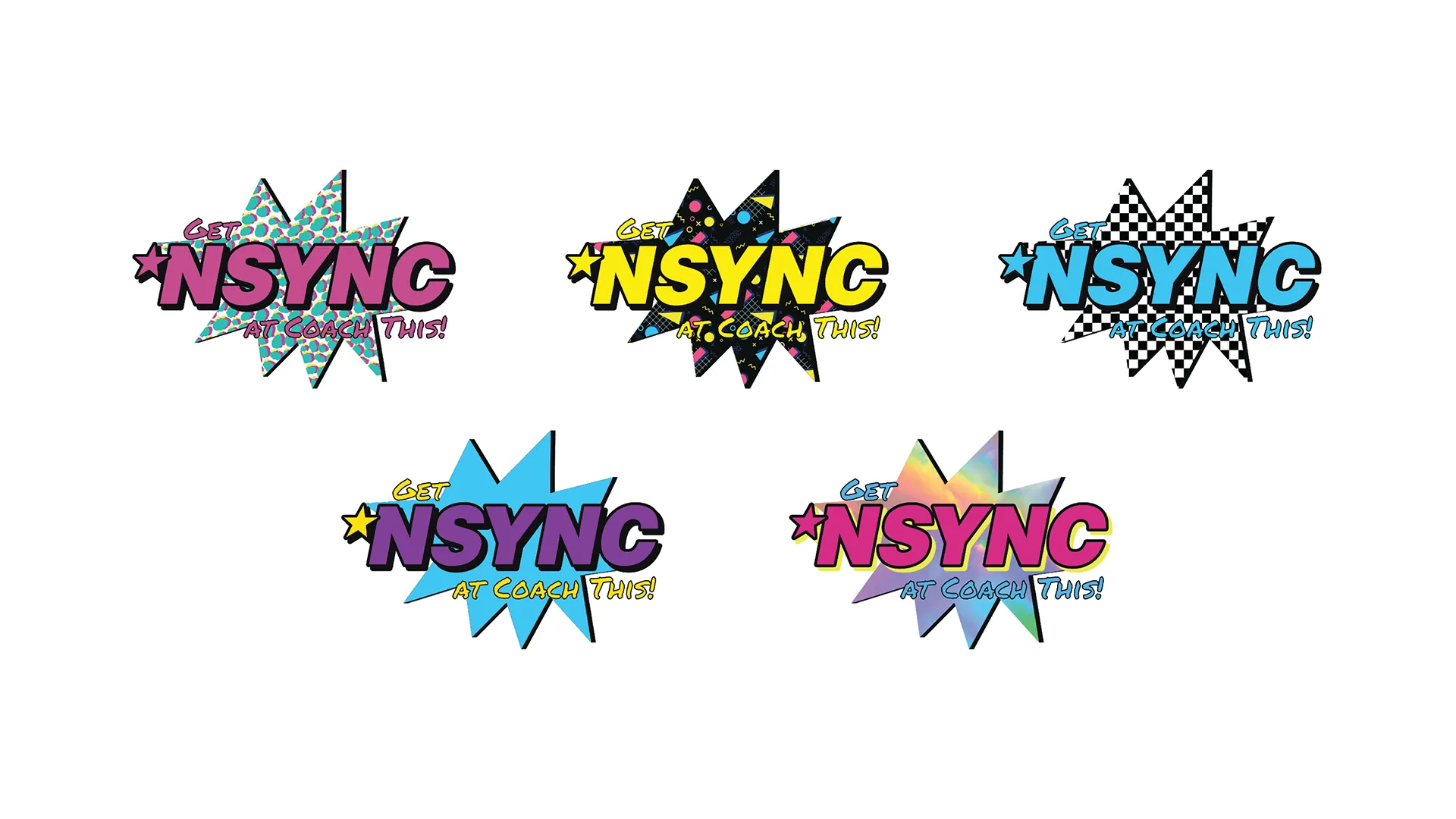 Five Get NSYNC at Coach This starburst badge logo variations in different colors and patterns