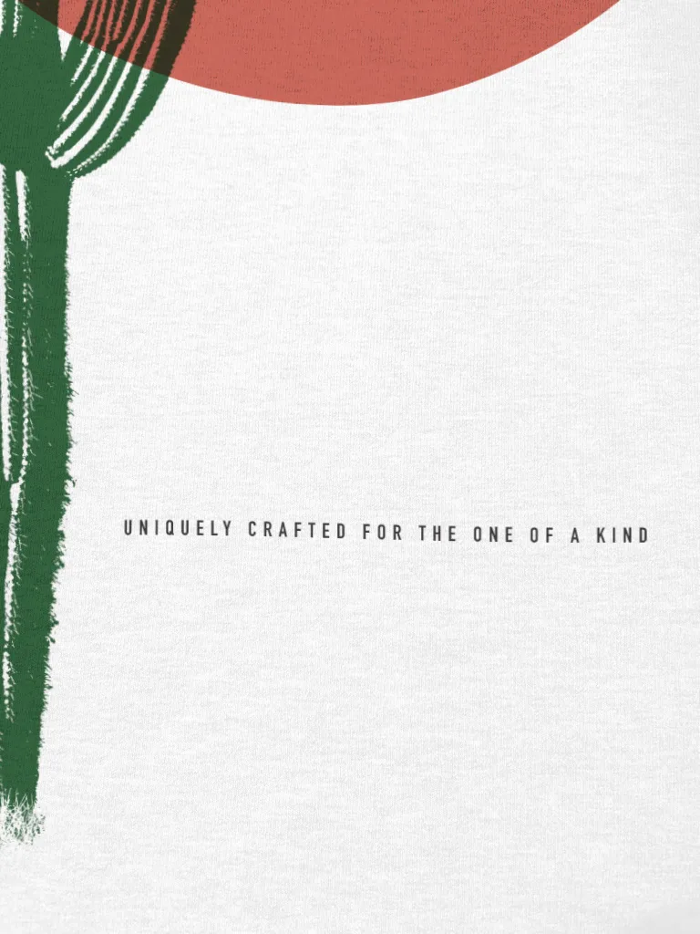 Cactus and red sun graphic on a NIXED tee with the tagline uniquely crafted for the one of a kind