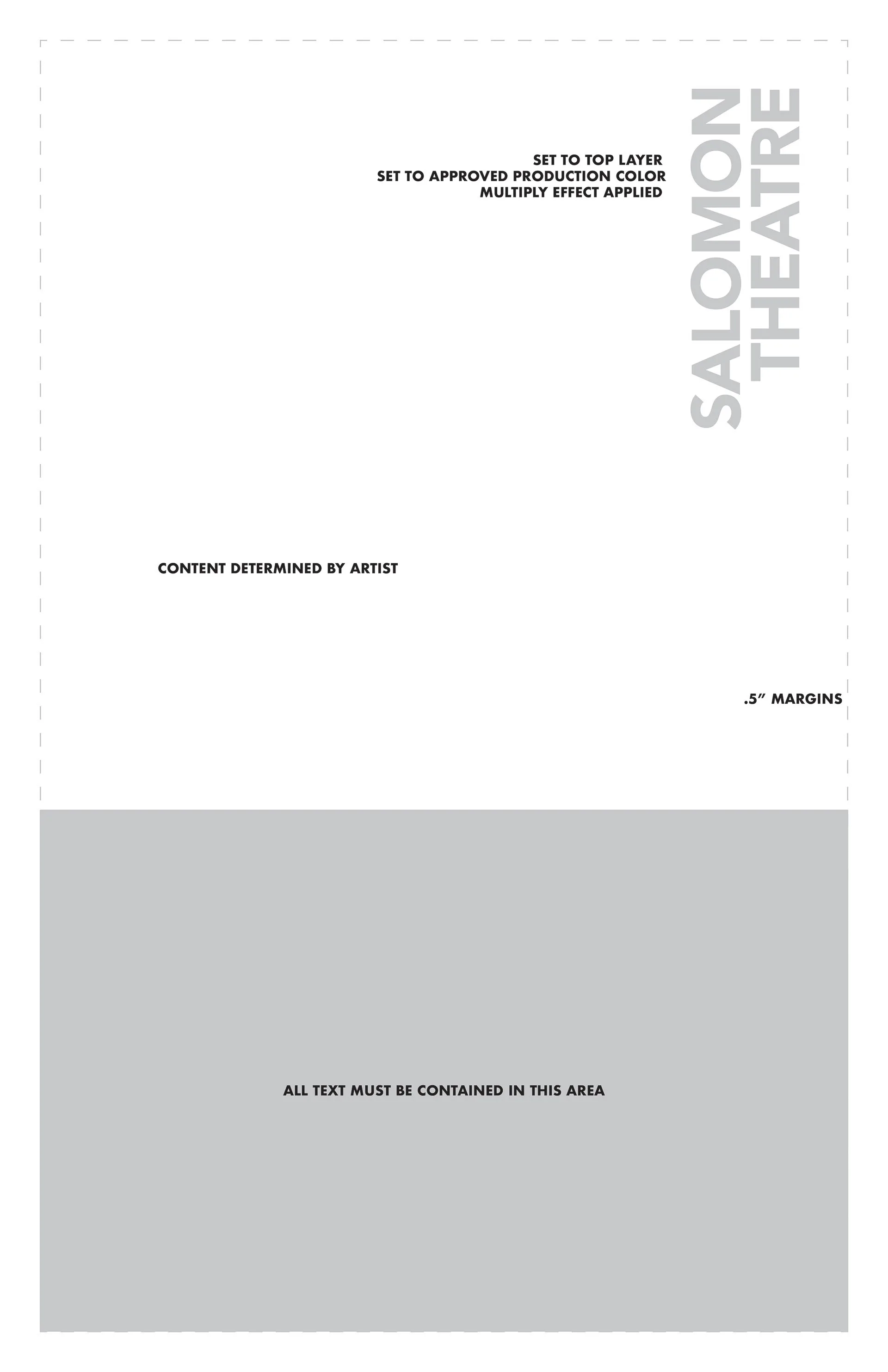 Salomon Theatre brand guideline template showing poster layout rules, approved color, margins, and content placement notes